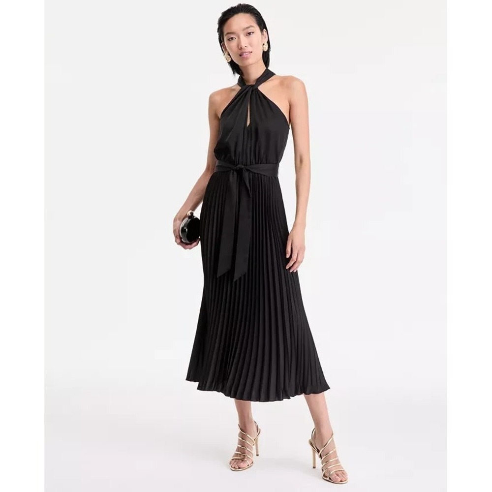 INC International Concepts NEW XL Black Pleated Halter Dress Sleeveless Party - Picture 1 of 8